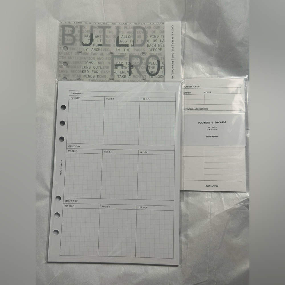 Cloth & Paper (C&P) A5 Dashboard, A5 Declutter Inserts and Planner System Card